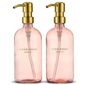 Distributeur de Savon MaisoNovo en Rose et Or - Lot de 2 Bouteilles de 500 ML