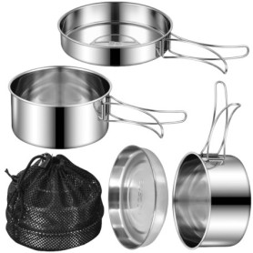 Ensemble de 4 Ustensiles de Cuisine de Camping en Acier Inoxydable - Pliables et Portables