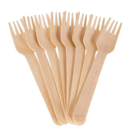 Lot de 100 fourchettes en bois biodégradables pour barbecue et fêtes