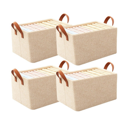 Ensemble de 4 paniers de rangement pliables en tissu beige