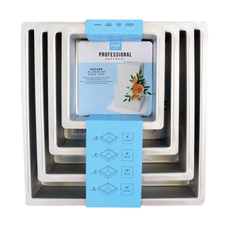 Lot de 4 Moules à Gâteaux Carrés en Aluminium Anodisé - PME