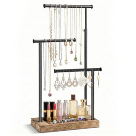 Carehabi Porte Bijoux Réglable en Argent - Organisateur Pratique pour Colliers, Bracelets et Boucles d'Oreilles