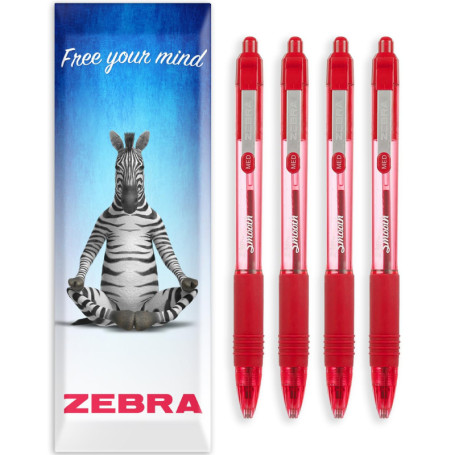 Lot de 4 stylos à bille rétractables Zebra Z-Grip - Rouge