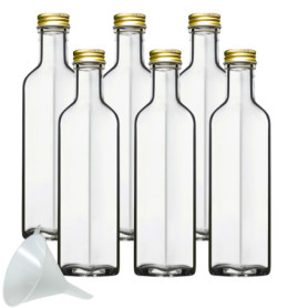 Lot de 6 Bouteilles en Verre avec Bouchon à Vis et Entonnoir - 250ml