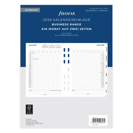 Agenda Filofax 2026 A5 Multicolore - 1 Mois sur 2 Pages en Allemand