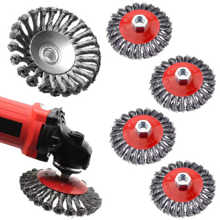 WEFHEF Set de 5 Brosses Métalliques pour Meuleuse 125mm - Idéal pour Polissage et Décapage