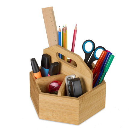 Pot à Crayons Rotatif Relaxdays en Bambou - Rangement Pratique pour Bureau
