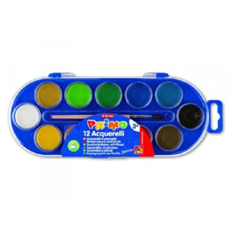 Kit d'Aquarelles PRIMO pour Enfants - 12 Couleurs Solubles à l'Eau