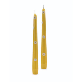 Lot de 2 bougies décoratives marguerites en cire - Moutarde - 25 cm - Artisanat Italien