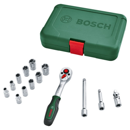 Set de 14 pièces cliquet et douilles 1/4 Bosch - Outils de bricolage ergonomiques