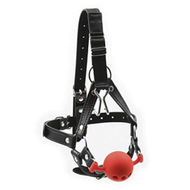 Harnais de tête en silicone avec bâillon et crochet nasal - Rouge