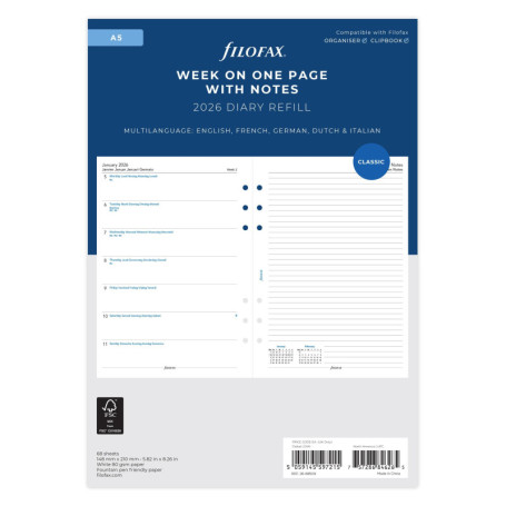 Filofax Agenda Semainier A5 2026 avec Code QR et Application