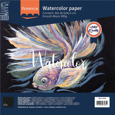 Papier Aquarelle Florence Lisse 30,5 x 30,5 cm - Noir - 50 Feuilles 300 g/m²