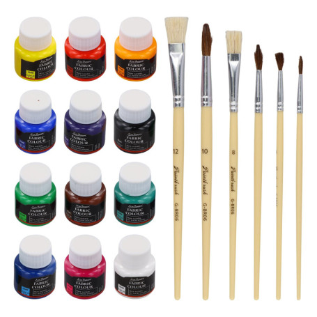 Kit de Peinture Textile Samlonge - 12 Couleurs Vives avec Pinceaux Inclus