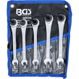 Jeu de clés mixtes à cliquet BGS - 5 pièces avec sac roulé