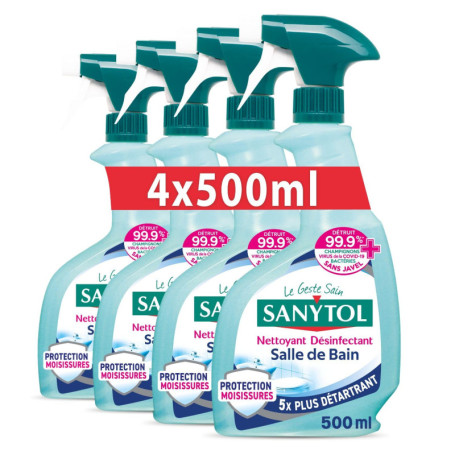 Sanytol Désinfectant Ultra-Détartrant Salle de Bain - Lot de 4 x 500 ml
