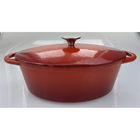 Cocotte Ovale Rouge Dégradé 31 cm avec Couvercle Inox