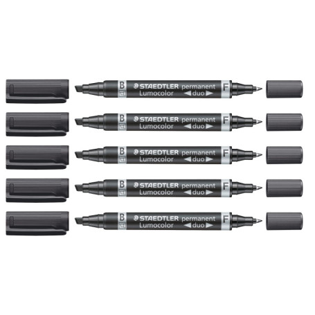 Marqueurs Permanents Staedtler Lumocolor Duo - 5 Noir Rechargeables