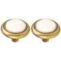 Boutons de Tiroir Vintage en Laiton et Porcelaine - Lot de 2