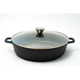Mijoteuse Basse 32 cm en Fonte Aluminium avec Couvercle en Verre - 5 Litres