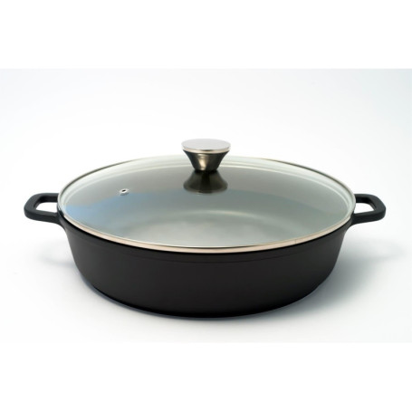 Mijoteuse Basse 36 cm en Fonte Aluminium avec Couvercle en Verre - 6,5 Lt