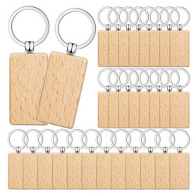 Lot de 50 porte-clés en bois brut pour gravure - Qezodsx