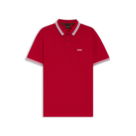 Polo en Piqué de Coton Rouge BOSS pour Hommes avec Col Rayé