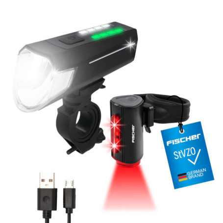 Kit d'Éclairage LED Rechargeable pour Vélo - Feux Avant et Arrière Fischer