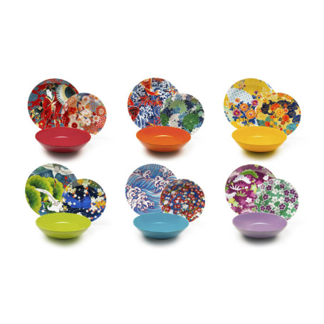 Service de Table Excelsa Kimono 18 Pièces en Porcelaine et Céramique Multicolore