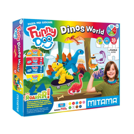 Mitama Dinos World - Boîte de Pâtes à Modeler 33 Pièces pour Enfants