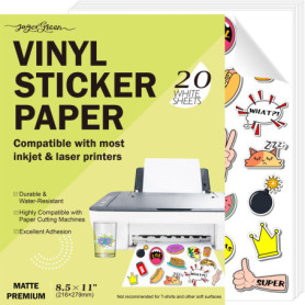 Papier Autocollant A4 JagerGreen - 20 Feuilles Blanches Mat Imperméables