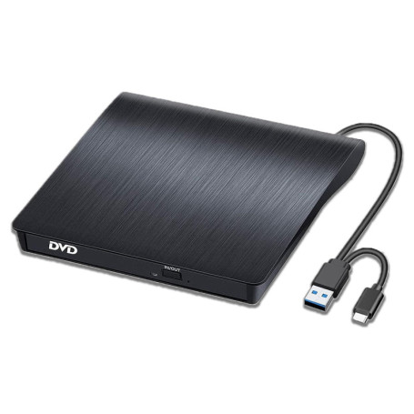 Lecteur DVD Externe GERUI USB 3.0 Type-C - Portable et Fin pour PC et Mac