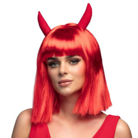 Perruque Diabolique Séductrice avec Cornes - Costume Halloween et Carnaval