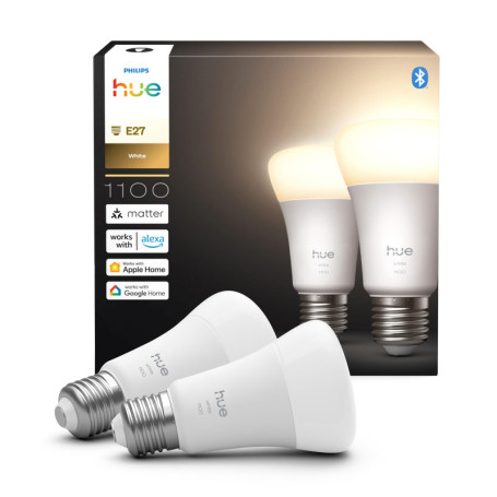 Philips Hue Ampoule Connectée LED E27 - Lumière Blanche Chaude 2700K - Pack de 2
