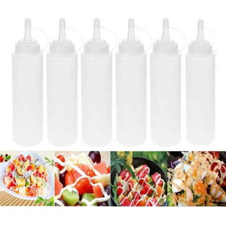 Lot de 6 Bouteilles Squeeze pour Sauces - Distributeur Pratique en Plastique Blanc 230 ml