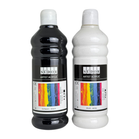Kit de Peinture Acrylique SÜDOR 1000 ml - Noir et Blanc pour Artistes