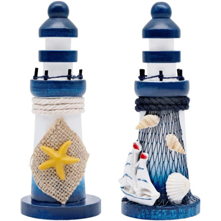Ensemble de 2 Mini Phares en Bois Décoratifs - Ambiance Marine