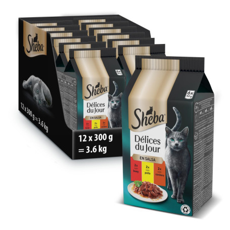 Sheba Nourriture Humide pour Chats - Boeuf, Poulet et Agneau en Sauce 6x50g