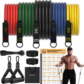 Élastiques de Musculation Réglables - 5 Niveaux jusqu'à 150 lbs pour Entraînement à Domicile