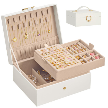 Boîte à Bijoux SONGMICS avec Plateau Amovible - 2 Niveaux, Idée Cadeau Élégante