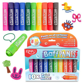 ZIMPLI - 10 Bâtons de Peinture pour le Bain, Couleurs Vives et Non Toxiques
