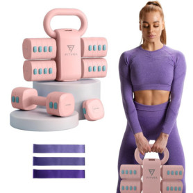 Kit Musculation 2 en 1 FITVRA : Haltères et Kettlebell Réglables Roses