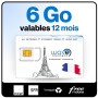 Wave Connect SIM Données France 4 Réseaux, 6 Go valables 12 Mois, Bouygues, Free, Orange, SFR, 4G, 5G, Prépayée, Active dès La P