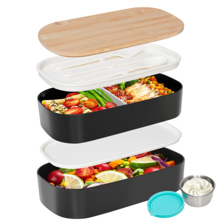 Cozary Boîte à Lunch Bento 1400ml avec Compartiments et Couverts Intégrés