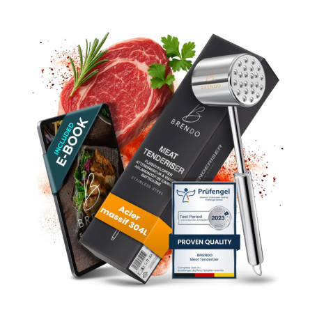 Brendo Marteau Attendrisseur de Viande en Acier Inoxydable avec Livre de Recettes