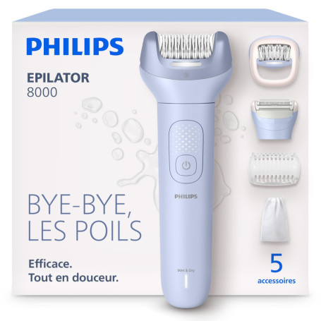 Philips Épilateur Série 8000 avec ProGuide et 5 Accessoires - Épilation Douce et Efficace