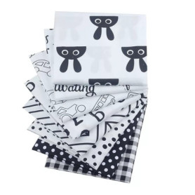 Lot de 8 Coupons de Tissu Sergé 100% Coton Noir et Blanc pour Couture et Bricolage