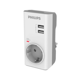 Philips Adaptateur Prise avec Chargeur USB - 2 Ports 2,4 A et Protection Surtension