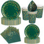 Nkaiso Set de Vaisselle Jetable Élégant 50 Pièces Vert Foncé et Or