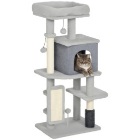 Arbre à Chat PawHut avec Lit et Tapis Griffoir - 104 cm, Gris Clair